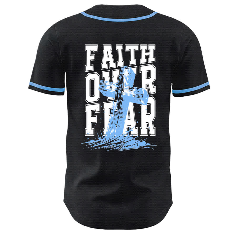 Christianartworkshop Faith Over Fear Cross Contrast Trim Baseball Jersey - image 15