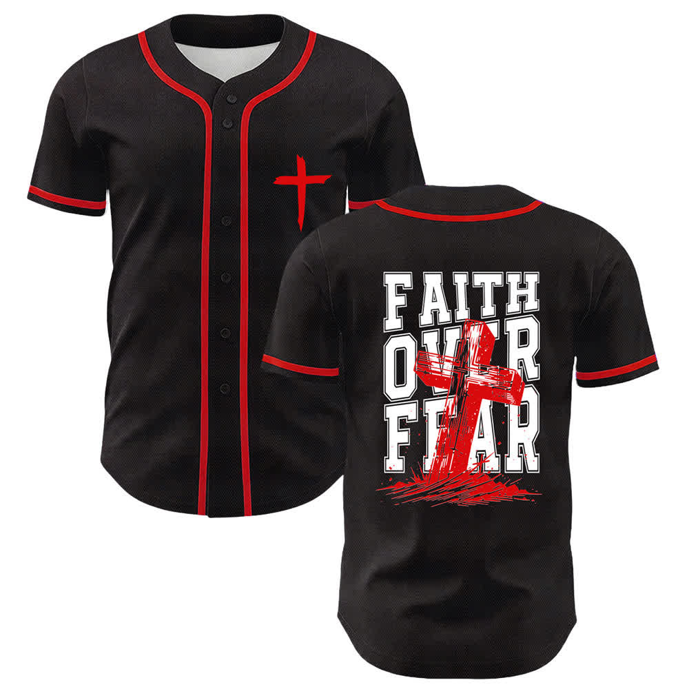 Christianartworkshop Faith Over Fear Cross Contrast Trim Baseball Jersey - Red - 5XL - image 21