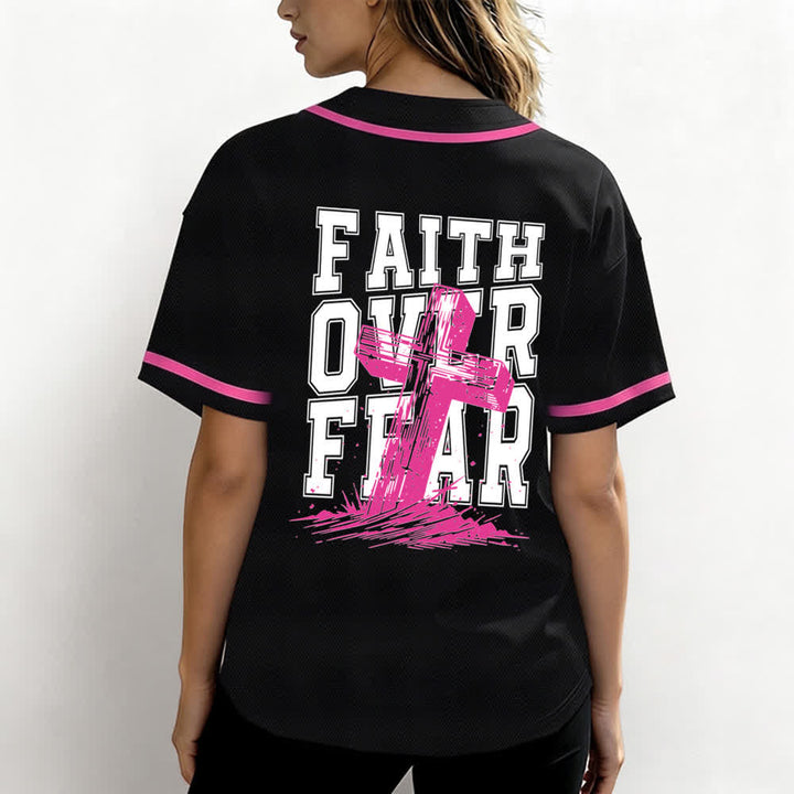 Christianartworkshop Faith Over Fear Cross Contrast Trim Baseball Jersey - image 10