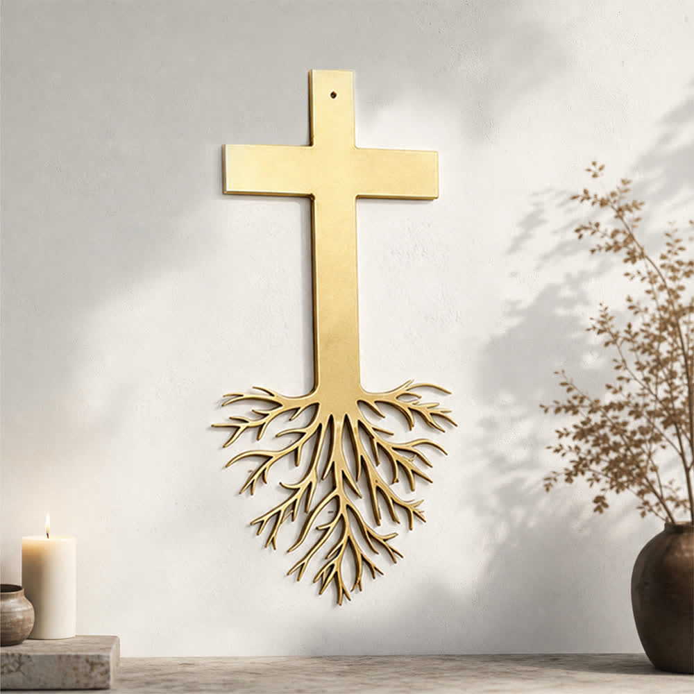 Christianartworkshop Modern Cross With Roots Metal Wall Decor: A Powerful Statement of Growing Faith - image 1