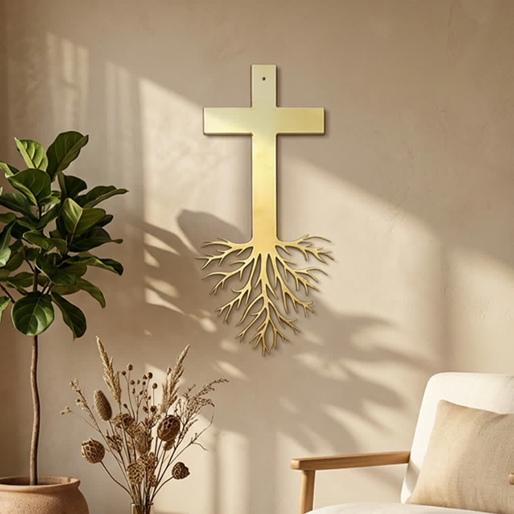 Christianartworkshop Modern Cross With Roots Metal Wall Decor: A Powerful Statement of Growing Faith - image 2