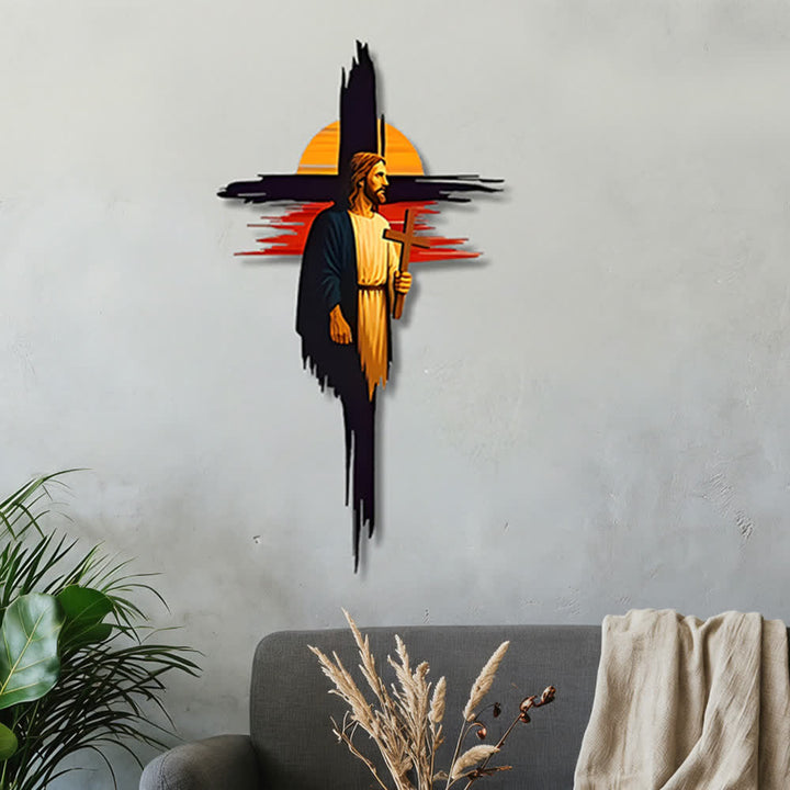 Christianartworkshop Brushstroke Cross Jesus Sunset Landscape Metal Wall Decor: Timeless Emblem of Sacred Redemptive Grace - image 3