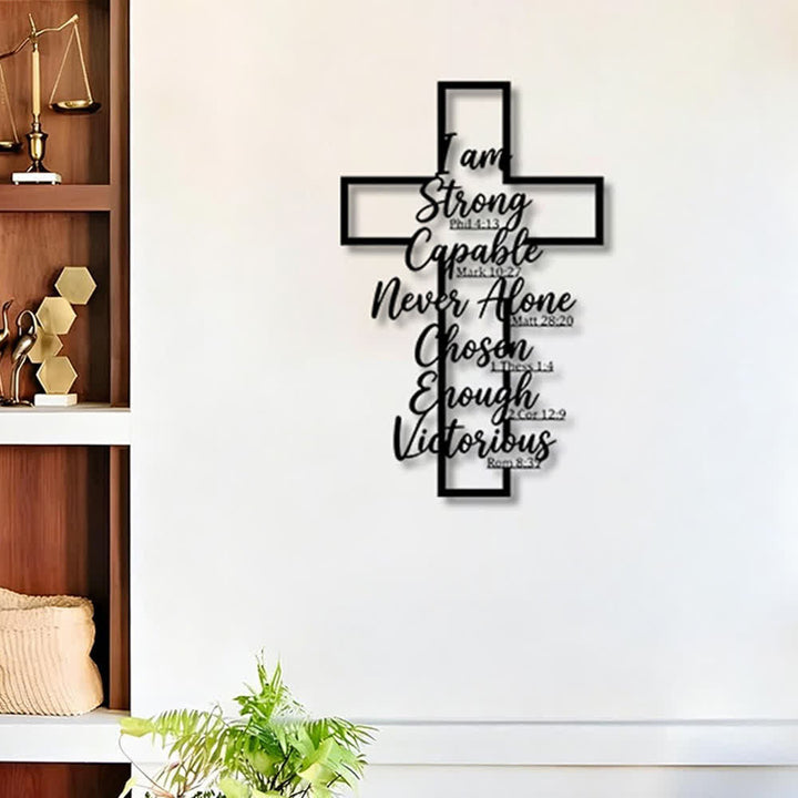 Christianartworkshop Hollow Frame Cross Biblical Affirmation Scripture Metal Wall Decor: Timeless Emblem of Sacred Redemptive Grace - image 3