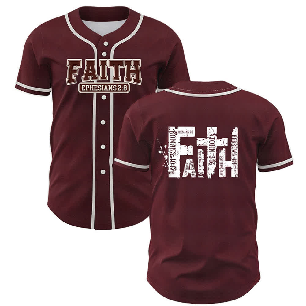 Christianartworkshop Faith Ephesians 2:8 Vintage Burgundy Baseball Jersey - Wine - 5XL - image 0