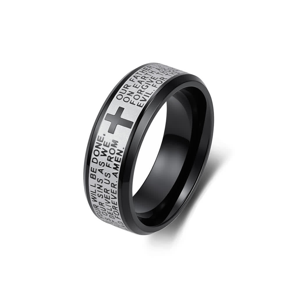 FREE Today: Deep Engraved Cross Lord’s Prayer Stainless Steel Wide Band Ring: Emblem of Abiding Heavenly Faith - Black Two-Tone - US 13 - image 12