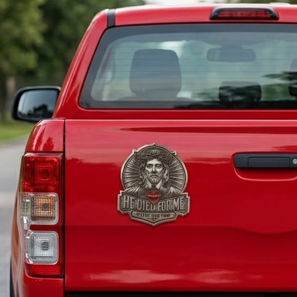 Christianartworkshop Vintage Magnetic He Died For Me Metal Car Emblem: Emblem of Boundless Loving Mercy - image 1