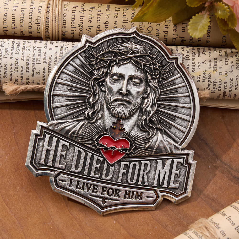 FREE Today: Vintage Magnetic He Died For Me Metal Car Emblem: Emblem of Boundless Loving Mercy - 2pcs/set - image 0
