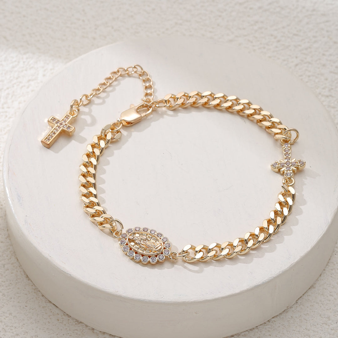 Christianartworkshop Dainty Cross Accent Portrait Cuban Bracelet: Meaningful Sacred Wrist Accessory - Oval Full Round - image 6