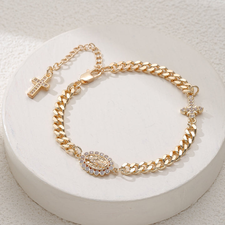 Christianartworkshop Dainty Cross Accent Portrait Cuban Bracelet: Meaningful Sacred Wrist Accessory - Oval Full Round - image 6