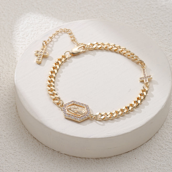Christianartworkshop Dainty Cross Accent Portrait Cuban Bracelet: Meaningful Sacred Wrist Accessory - Octagonal - image 2