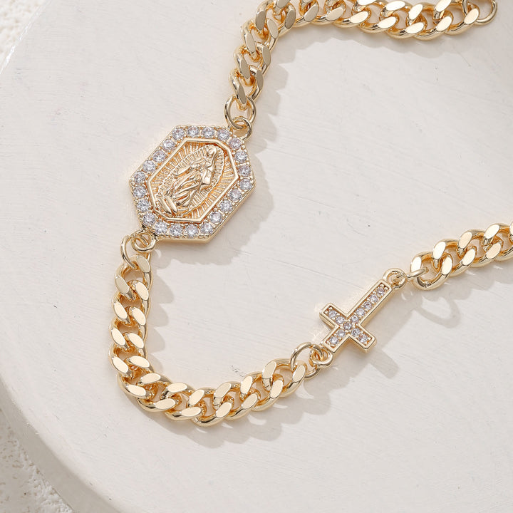 Christianartworkshop Dainty Cross Accent Portrait Cuban Bracelet: Meaningful Sacred Wrist Accessory - image 3
