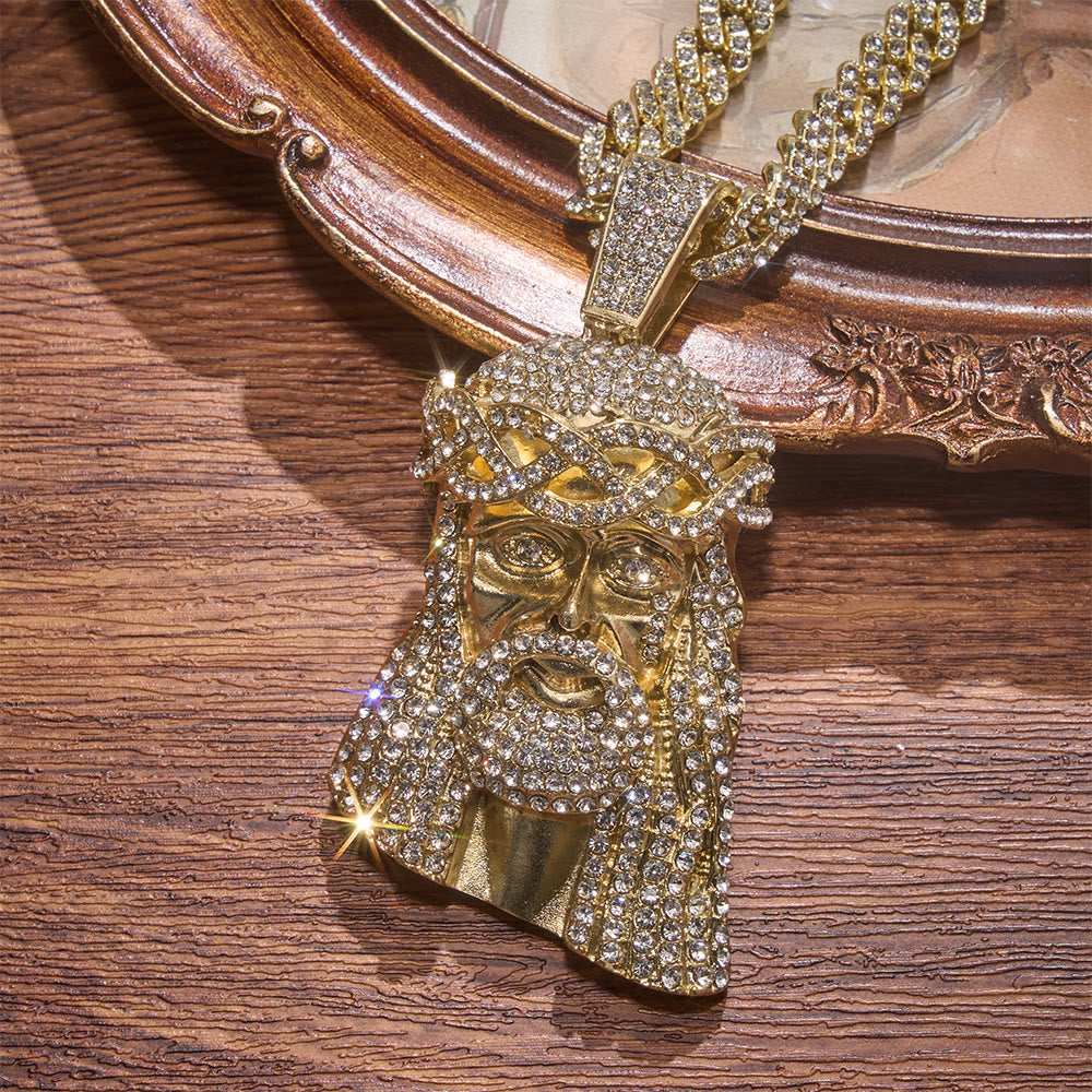 Christianartworkshop Iced‑Out Crown Thorns Jesus Head Pendant Cuban Chain: Emblem of Enduring Divine Fortitude - image 2