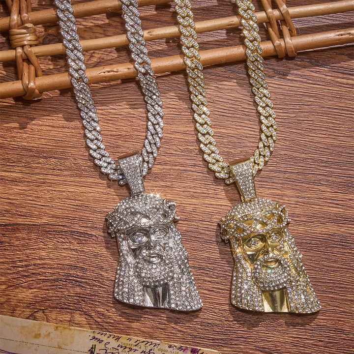 Christianartworkshop Iced‑Out Crown Thorns Jesus Head Pendant Cuban Chain: Emblem of Enduring Divine Fortitude - image 1