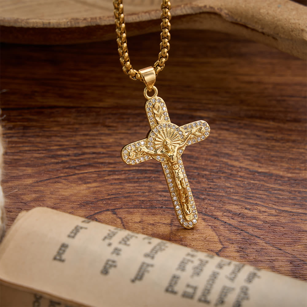 Christianartworkshop Sparkling Pave Crystal Crucifix Box Chain Necklace: Emblem of Timeless Sacrificial Love - image 3
