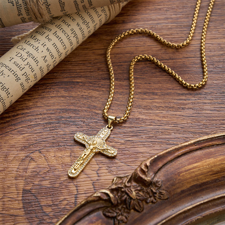 Christianartworkshop Sparkling Pave Crystal Crucifix Box Chain Necklace: Emblem of Timeless Sacrificial Love - image 1