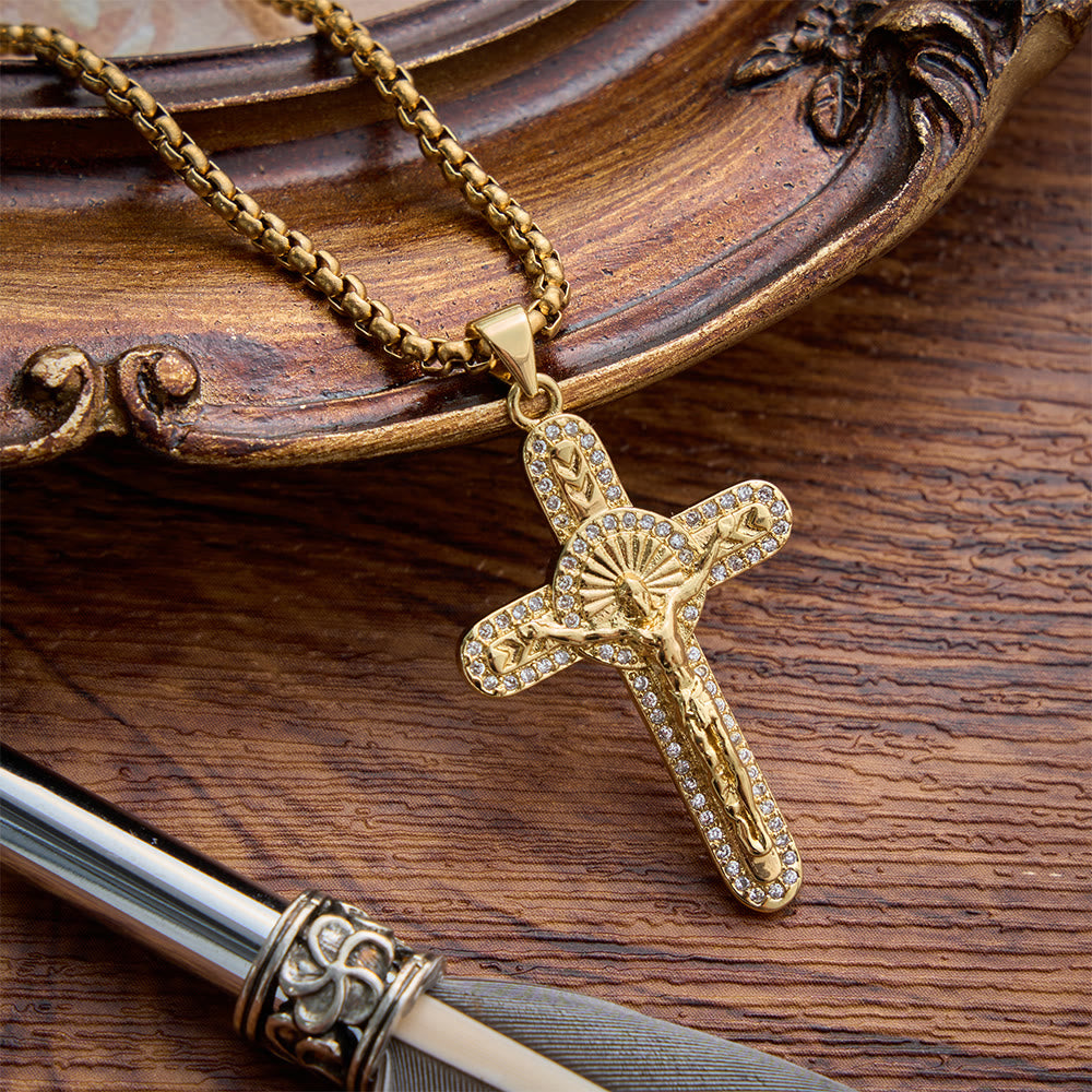 Christianartworkshop Sparkling Pave Crystal Crucifix Box Chain Necklace: Emblem of Timeless Sacrificial Love - Crucifix - image 0