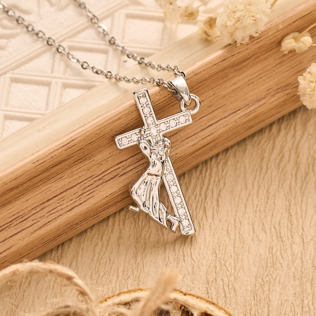Christianartworkshop Sculpted Sacred Figure Pendant Chain Necklace: Icon of Peaceful Inner Meditation - Silver - Cross - image 5