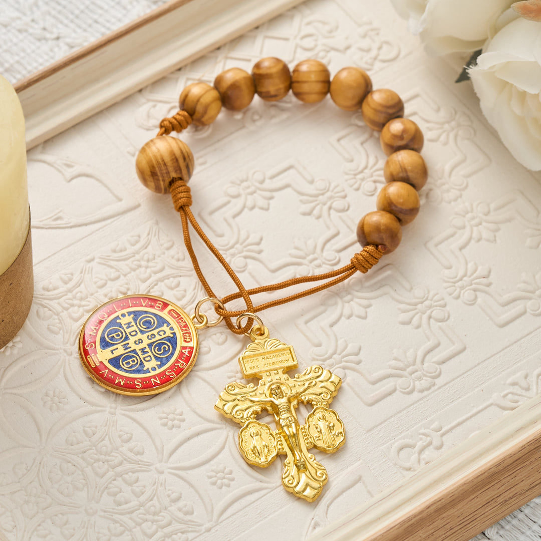 Christianartworkshop Olive Wood Bead Pocket Rosary Car Hanging Ornament: Emblem of Abiding Heavenly Protection - image 1