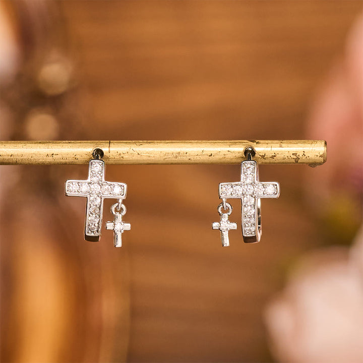 Christianartworkshop Double Cross Paved Crystal Hoop Earrings: Emblem of Gentle Heavenly Blessings - image 3