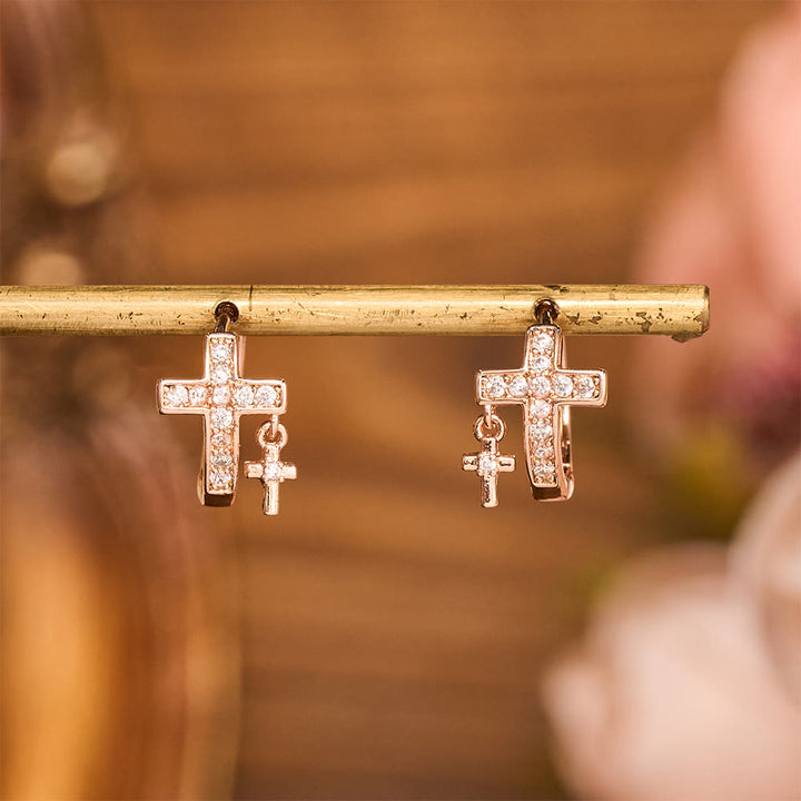 FREE Today: Double Cross Paved Crystal Hoop Earrings: Emblem of Gentle Heavenly Blessings - image 12