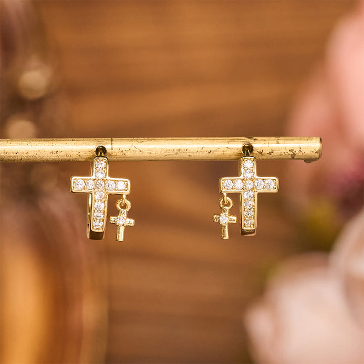 Christianartworkshop Double Cross Paved Crystal Hoop Earrings: Emblem of Gentle Heavenly Blessings - image 7