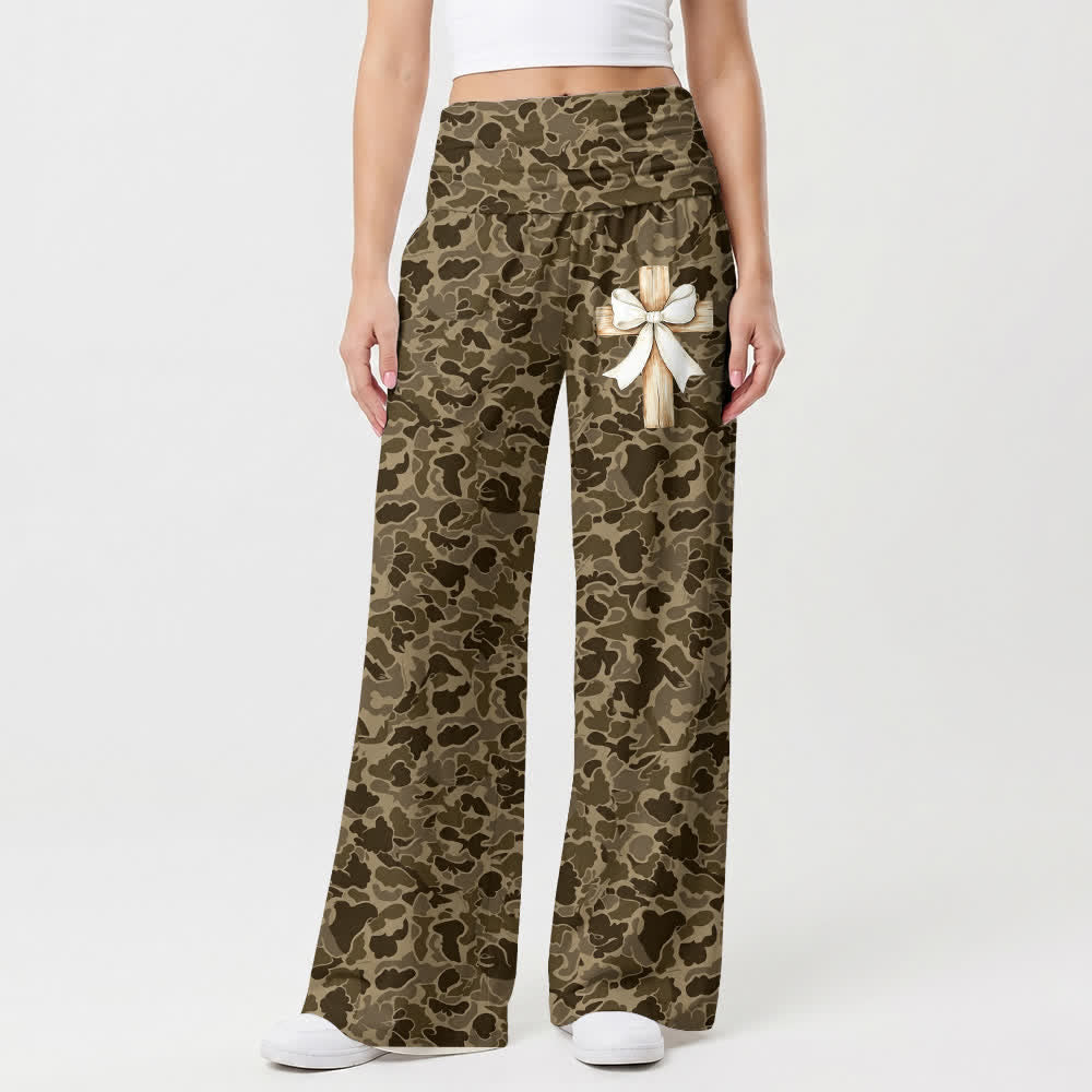 Christianartworkshop Earthtone Camo High Waisted Palazzo Women's Wide Leg Pants - image 1