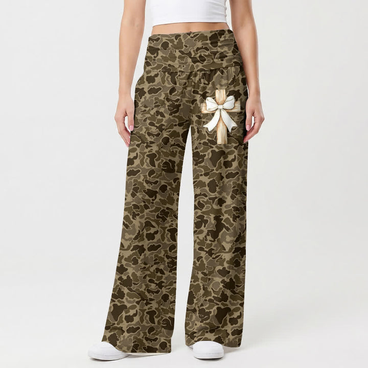 Christianartworkshop Earthtone Camo High Waisted Palazzo Women's Wide Leg Pants - image 1