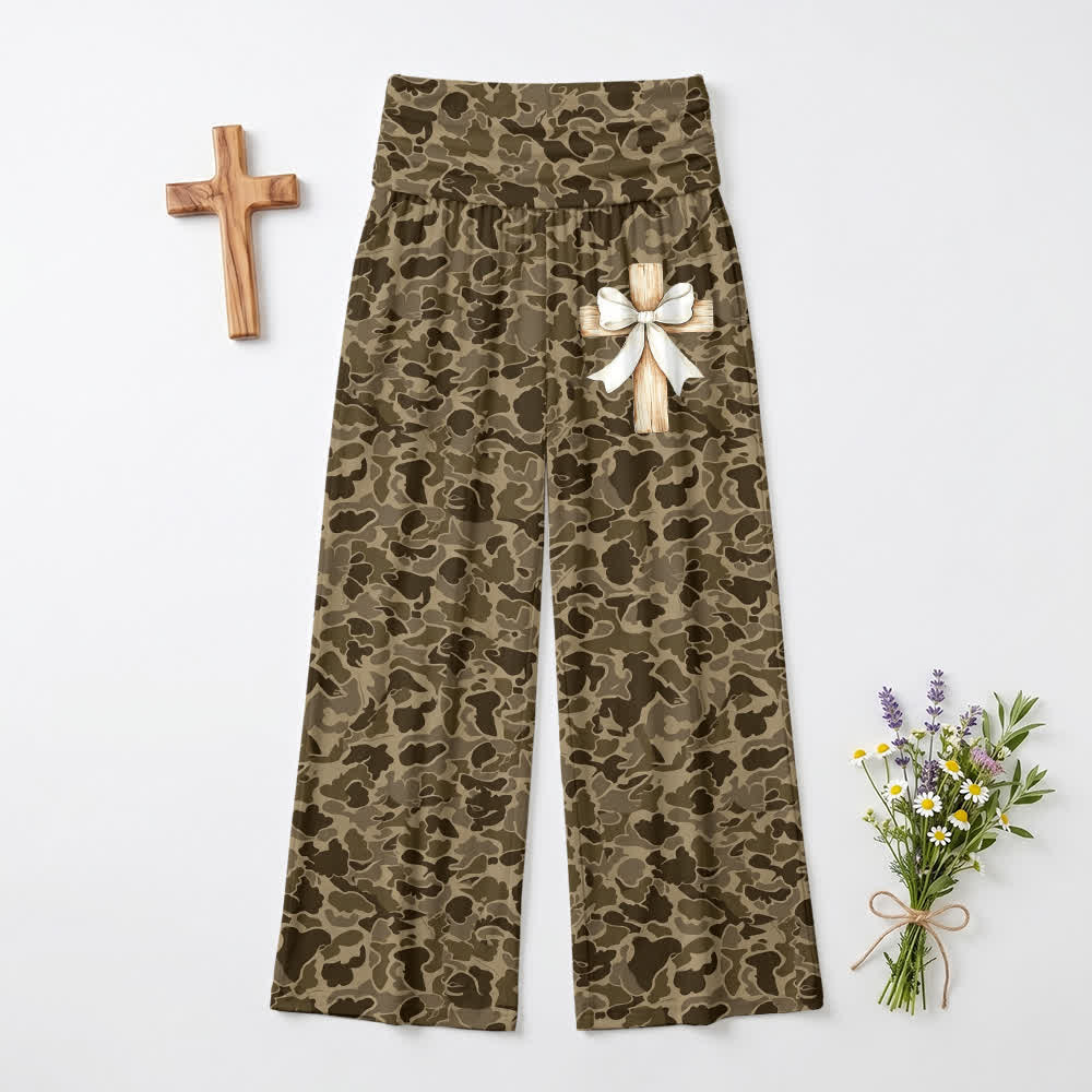 Christianartworkshop Earthtone Camo High Waisted Palazzo Women's Wide Leg Pants - US22,UK/AU26,EU54 - image 0
