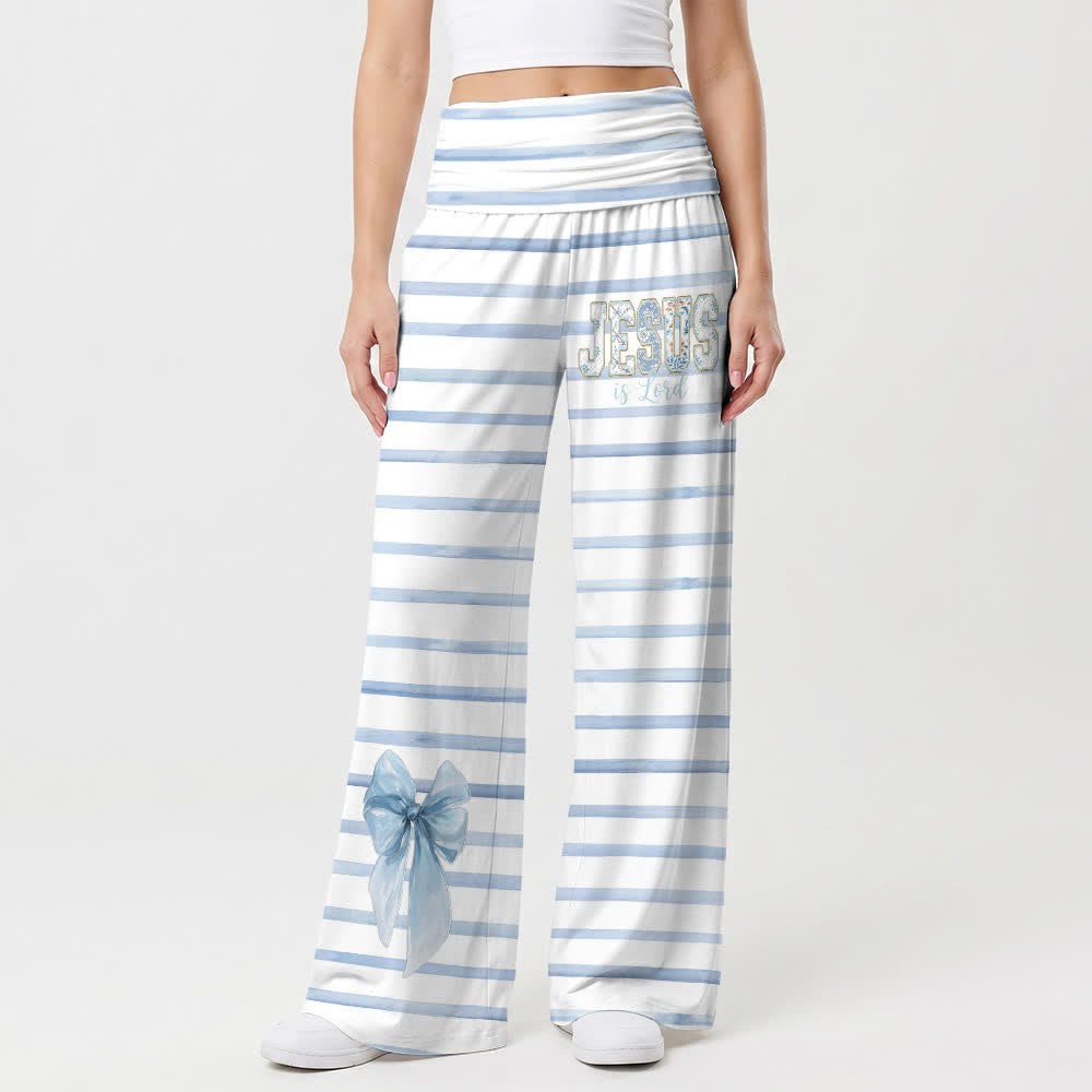 Christianartworkshop Blue Stripe Jesus Is Lord Lounge Women's Wide Leg Pants - image 1