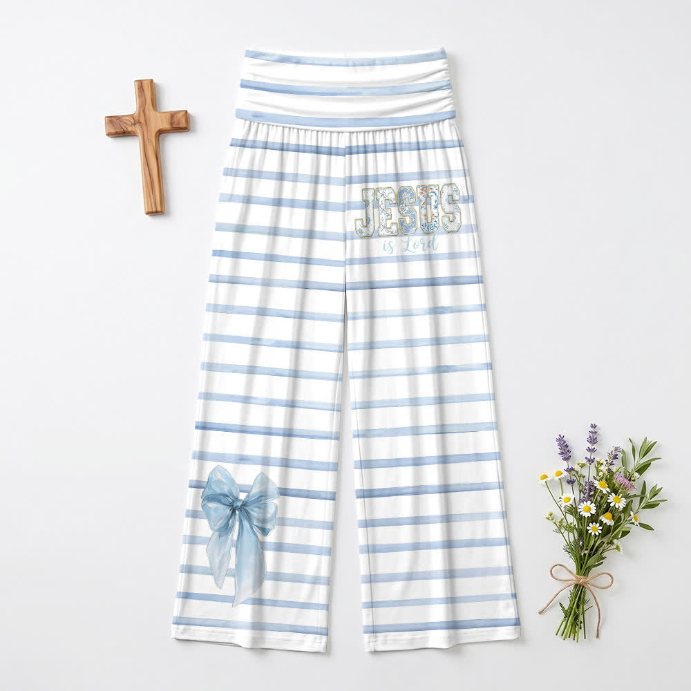 Christianartworkshop Blue Stripe Jesus Is Lord Lounge Women's Wide Leg Pants - US22,UK/AU26,EU54 - image 0