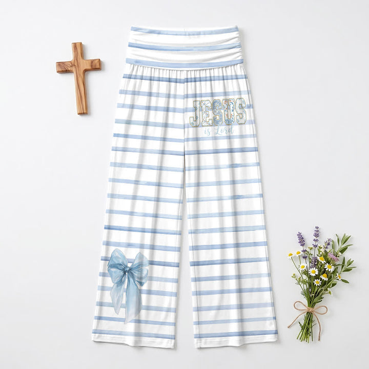 Christianartworkshop Blue Stripe Jesus Is Lord Lounge Women's Wide Leg Pants - US22,UK/AU26,EU54 - image 0