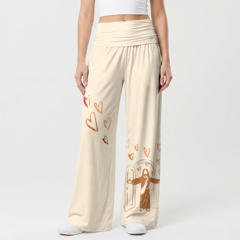 Christianartworkshop Ivory Heart Sketch Foldover Lounge Women's Wide Leg Pants - image 1
