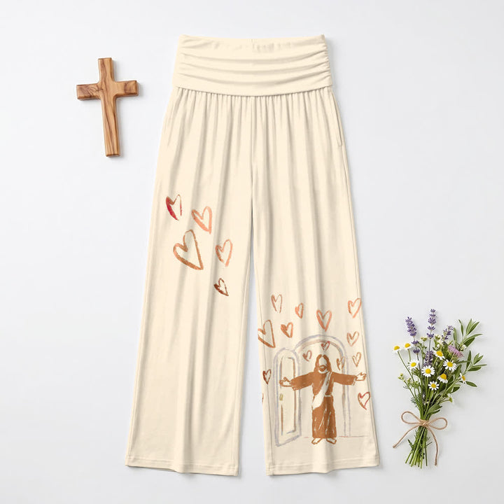Christianartworkshop Ivory Heart Sketch Foldover Lounge Women's Wide Leg Pants - US22,UK/AU26,EU54 - image 0