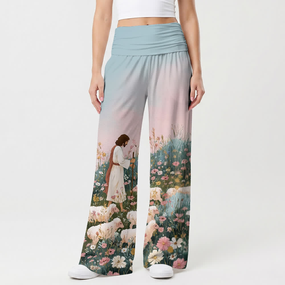 Christianartworkshop Pastoral Bloom Foldover High Waist Women's Wide Leg Pants - image 1