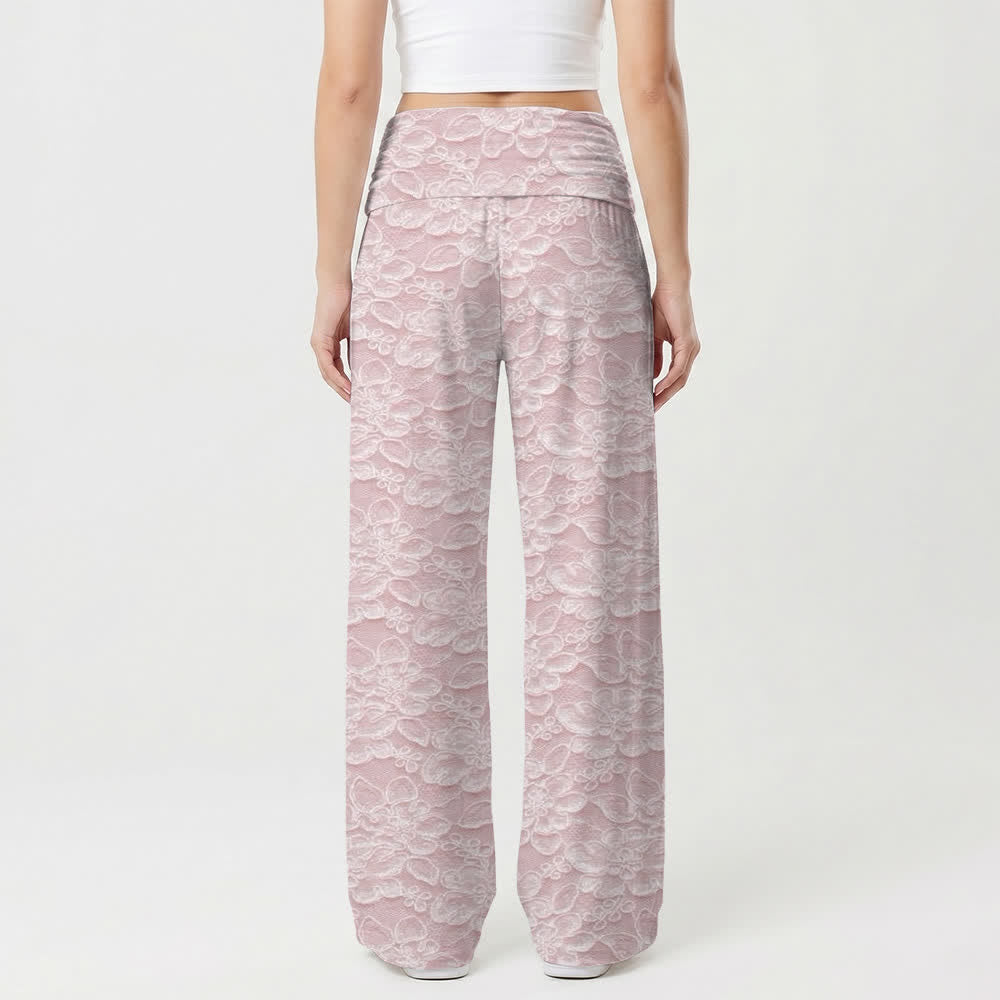 Christianartworkshop Blush Lace Print Sacred Heart Women's Wide Leg Pants - image 2