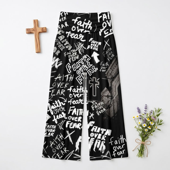 Christianartworkshop Faith Over Fear Graffiti High Waisted Women's Wide Leg Pants - US22,UK/AU26,EU54 - image 0