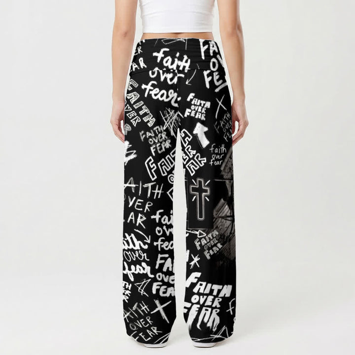Christianartworkshop Faith Over Fear Graffiti High Waisted Women's Wide Leg Pants - image 2