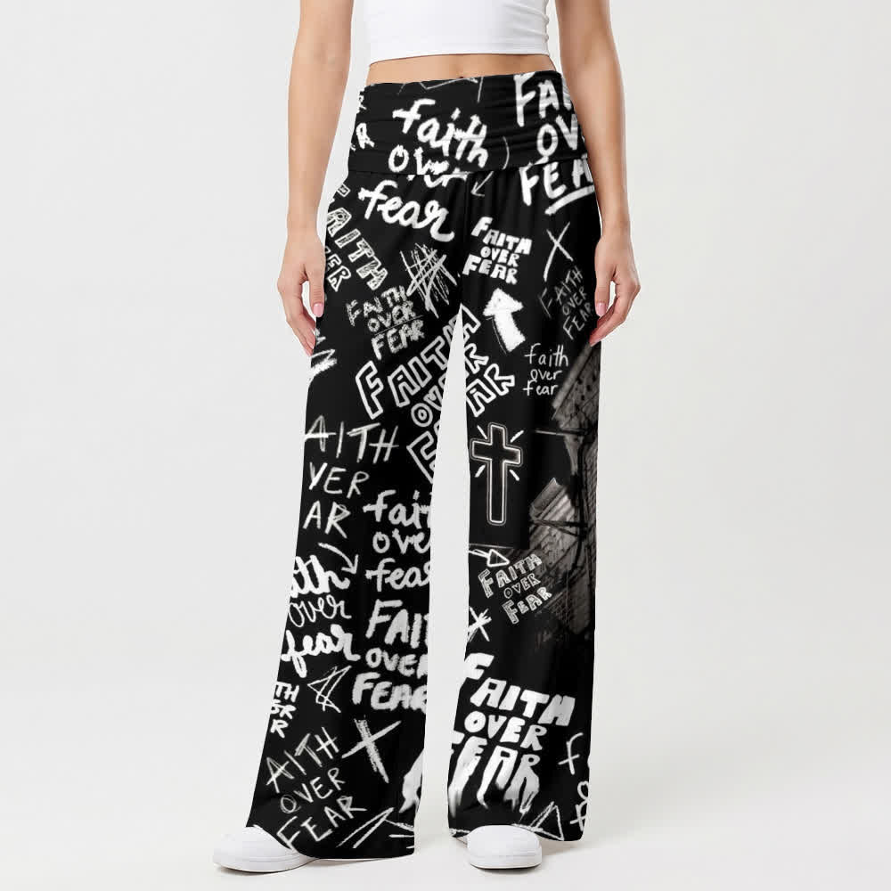 Christianartworkshop Faith Over Fear Graffiti High Waisted Women's Wide Leg Pants - image 1