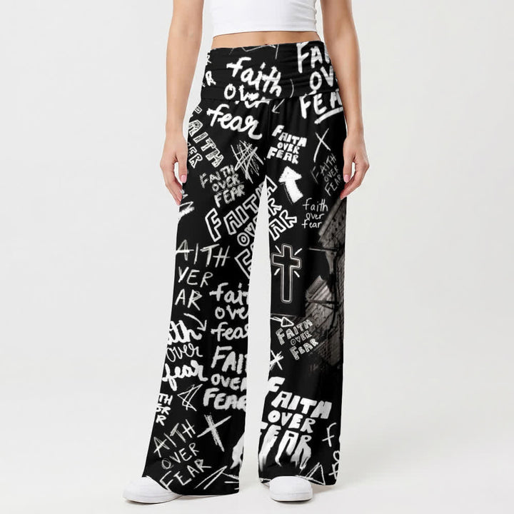 Christianartworkshop Faith Over Fear Graffiti High Waisted Women's Wide Leg Pants - image 1