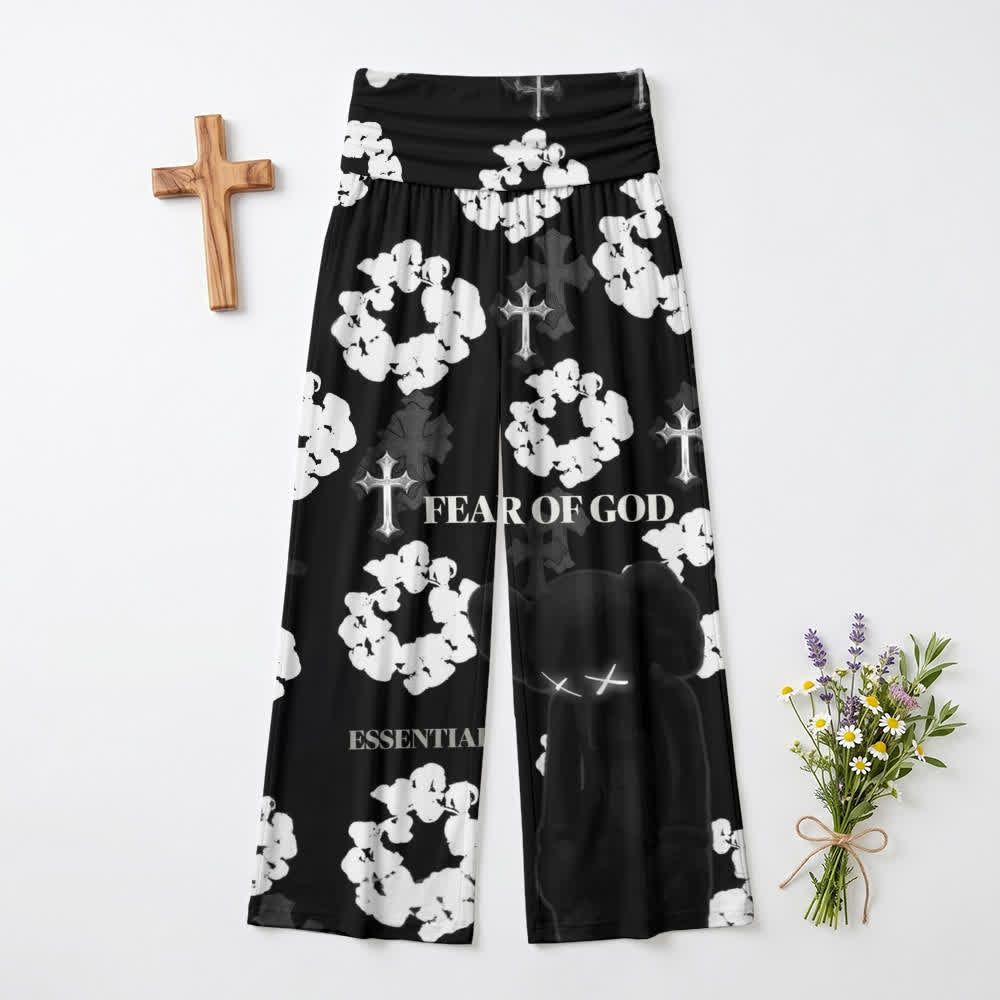Christianartworkshop Monochrome Cross And Floral Graphic Women's Wide Leg Pants - US22,UK/AU26,EU54 - image 0