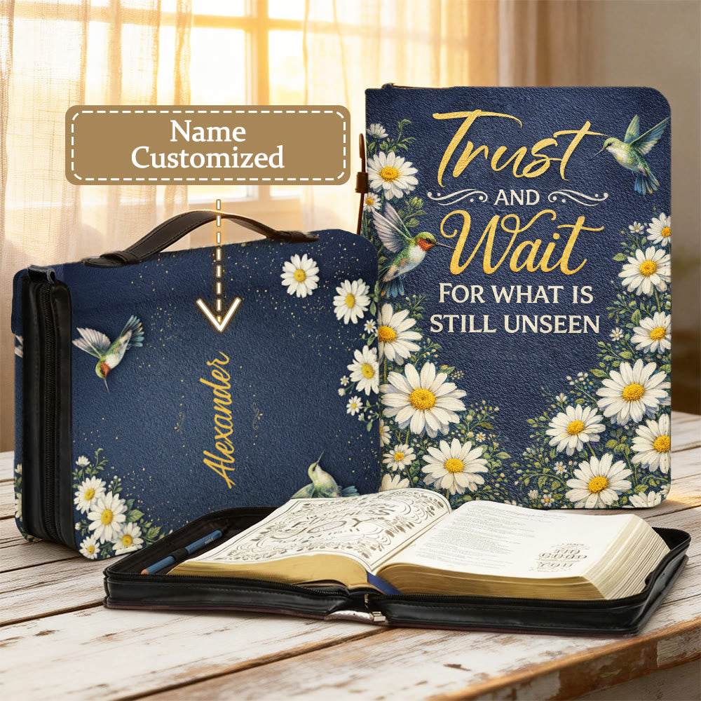Christianartworkshop Trust And Wait Romans 8:24 Daisy & Hummingbird Bible Cover - 2XL - Name Customized - image 0
