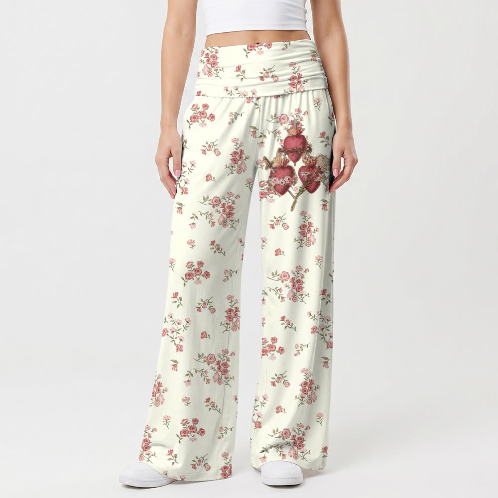 Christianartworkshop Rose Heart Foldover Lounge Women's Wide Leg Pants - image 1