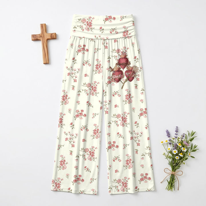 Christianartworkshop Rose Heart Foldover Lounge Women's Wide Leg Pants - US22,UK/AU26,EU54 - image 0