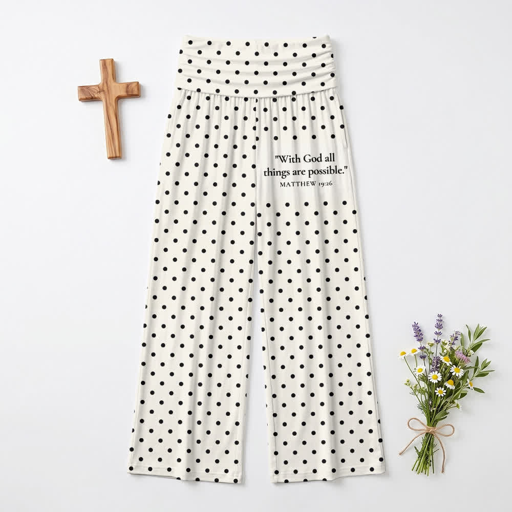 Christianartworkshop Matthew 19:26 Polka Dot Foldover Womens Wide Leg Pants - US22,UK/AU26,EU54 - image 0