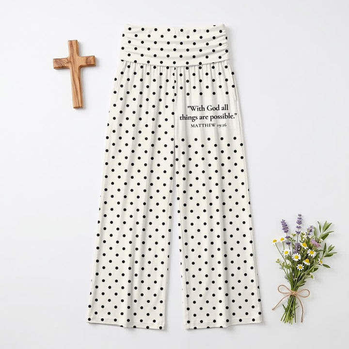Christianartworkshop Matthew 19:26 Polka Dot Foldover Womens Wide Leg Pants - US22,UK/AU26,EU54 - image 0