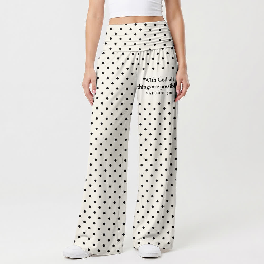 Christianartworkshop Matthew 19:26 Polka Dot Foldover Womens Wide Leg Pants - image 1