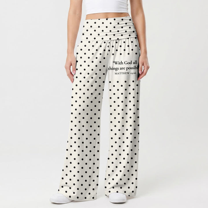 Christianartworkshop Matthew 19:26 Polka Dot Foldover Womens Wide Leg Pants - image 1