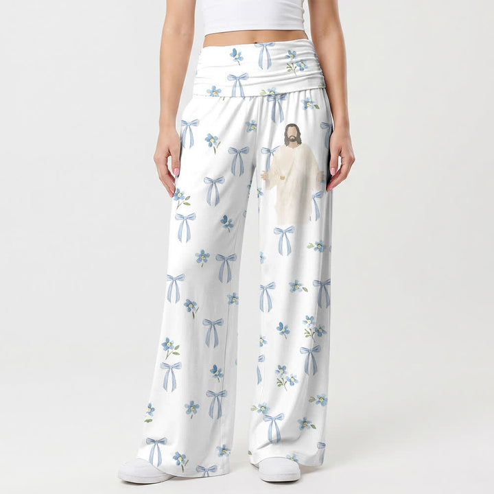 Christianartworkshop Blue Bow Floral Lounge Women’s Wide Leg Pants - image 1