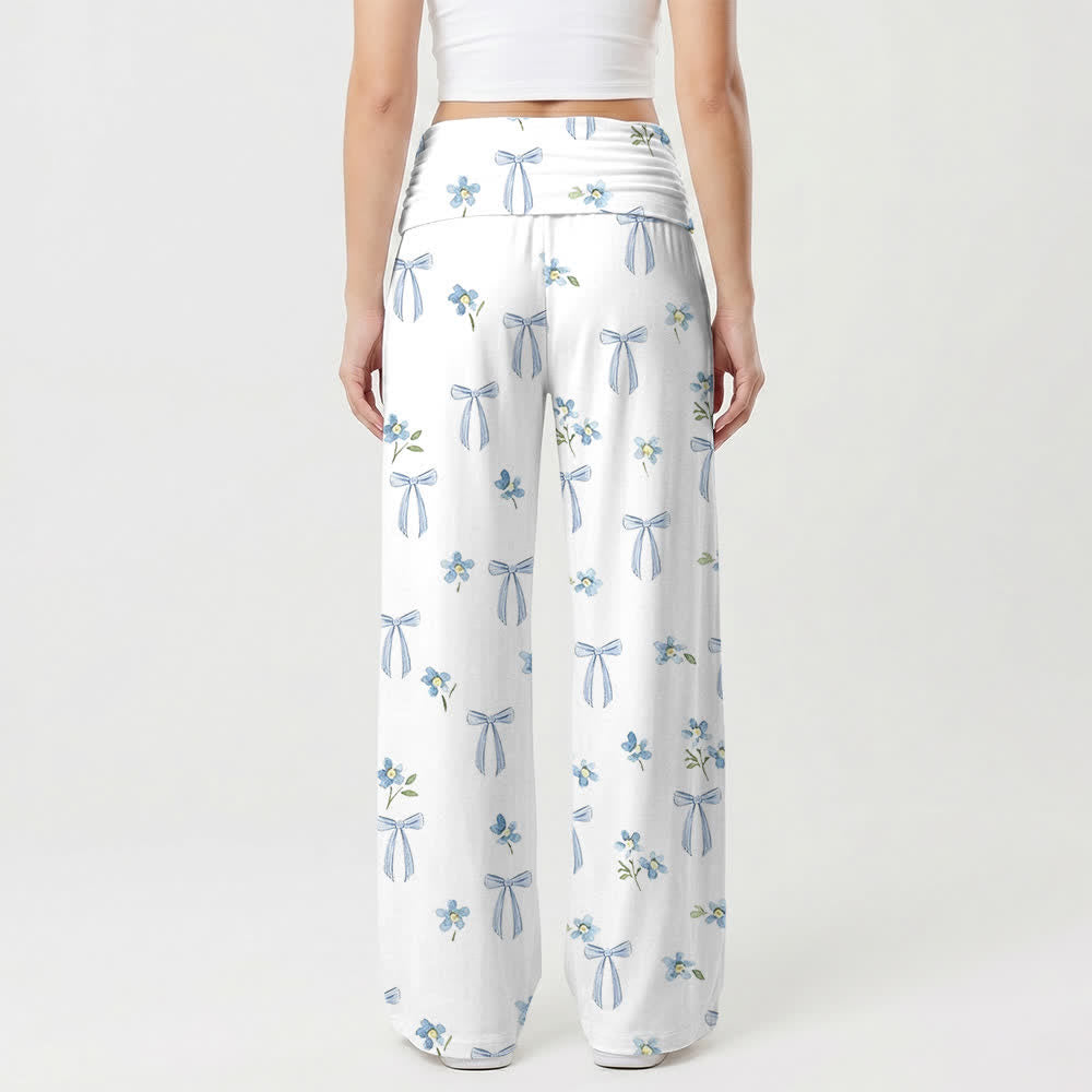 Christianartworkshop Blue Bow Floral Lounge Women’s Wide Leg Pants - image 2