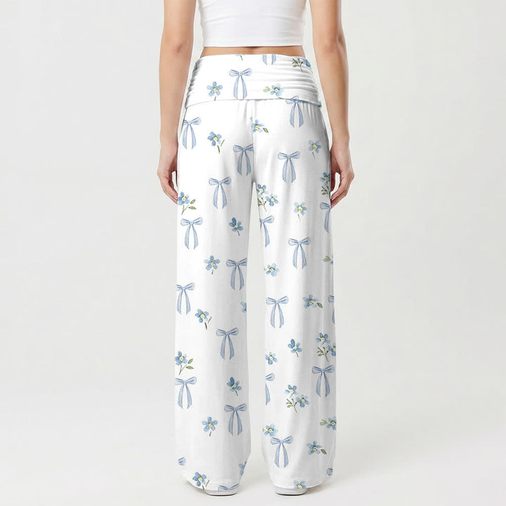 Christianartworkshop Blue Bow Floral Lounge Women’s Wide Leg Pants - image 2